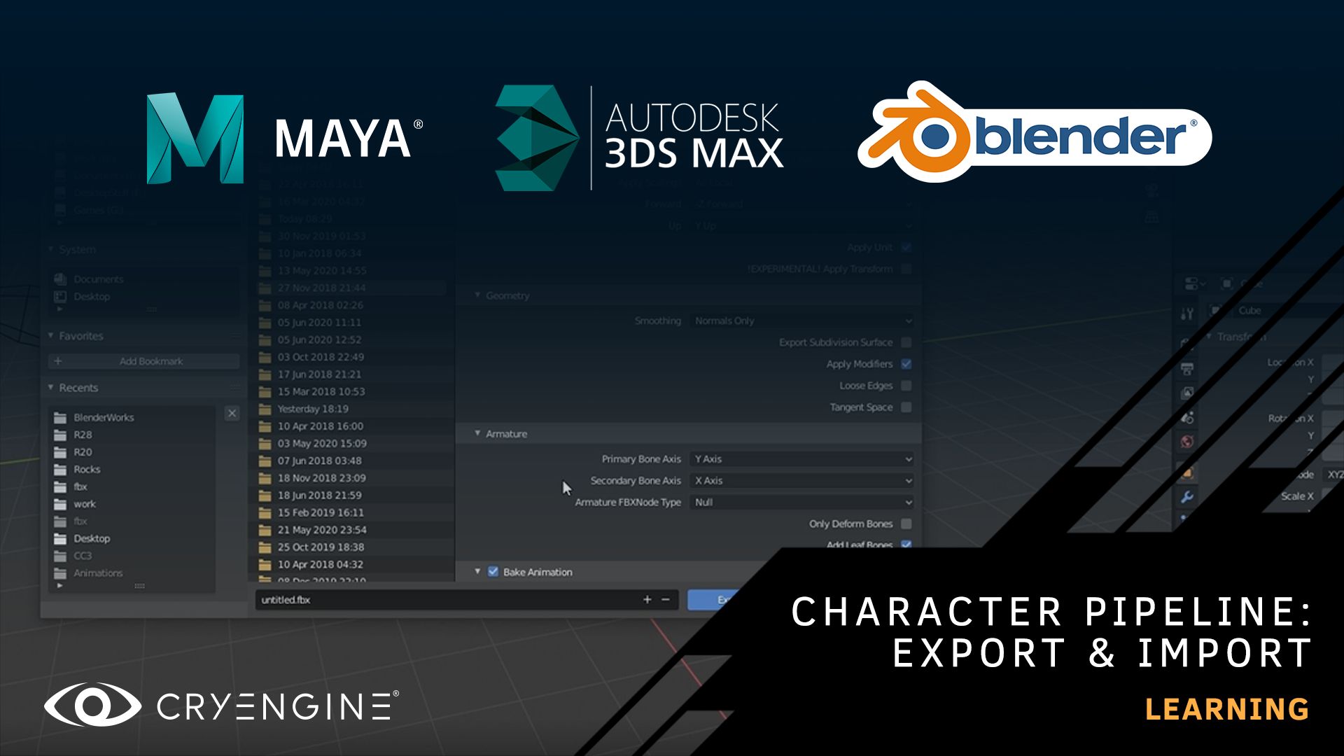 Character Animation Pipeline: Export & Import assets with 3DS Max, Maya, and Blender