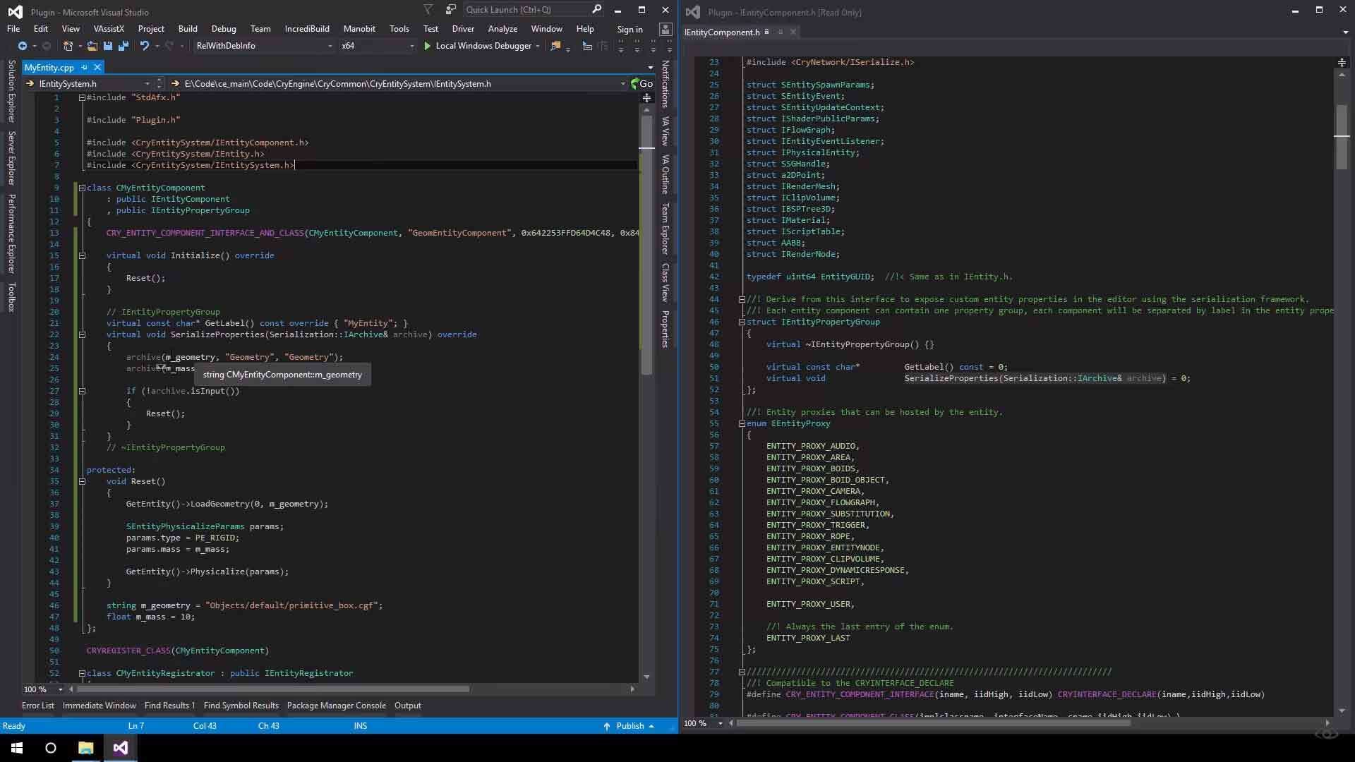 Adding properties to a custom entity using C++