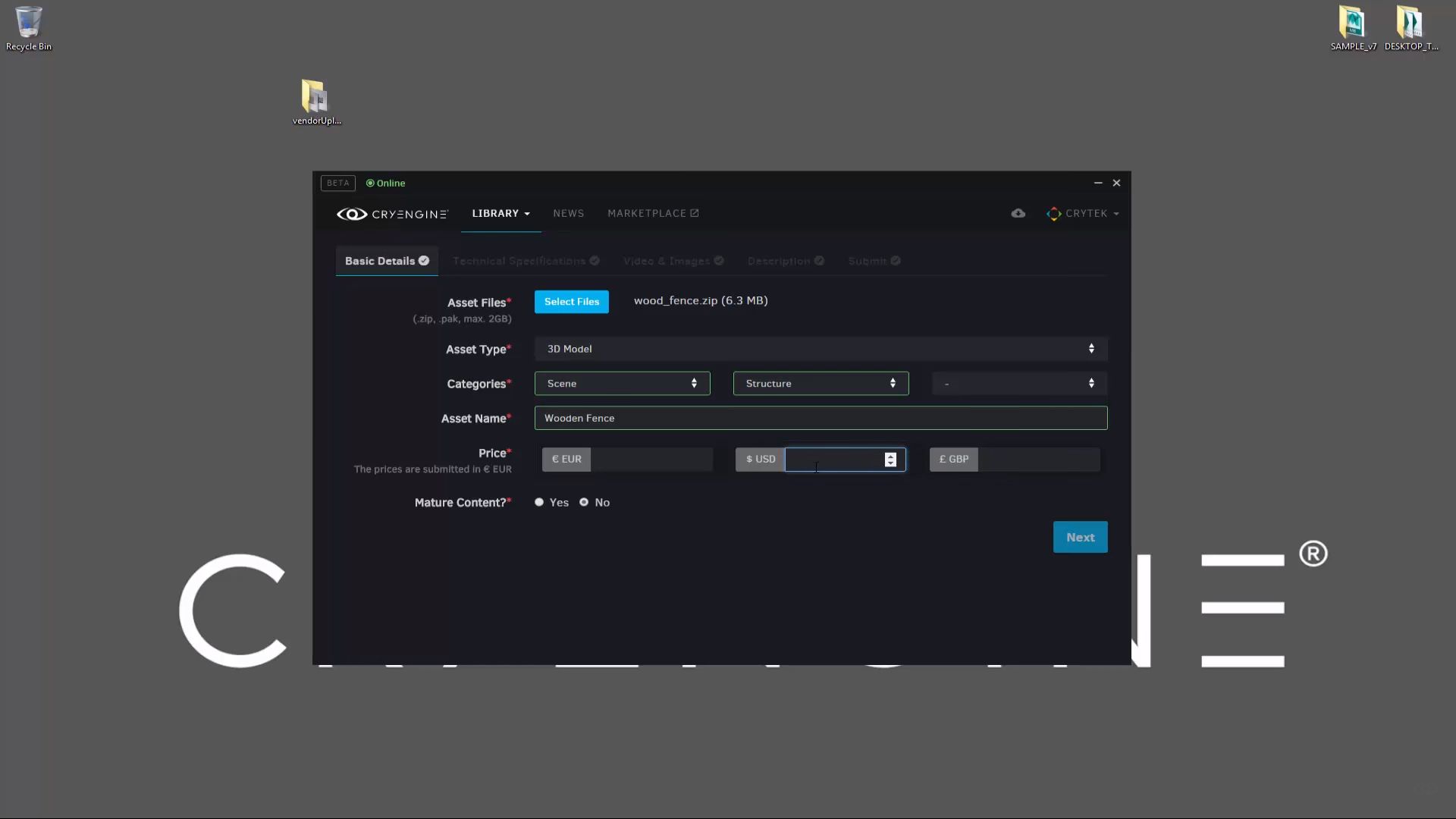 Submitting assets to CRYENGINE Asset Database